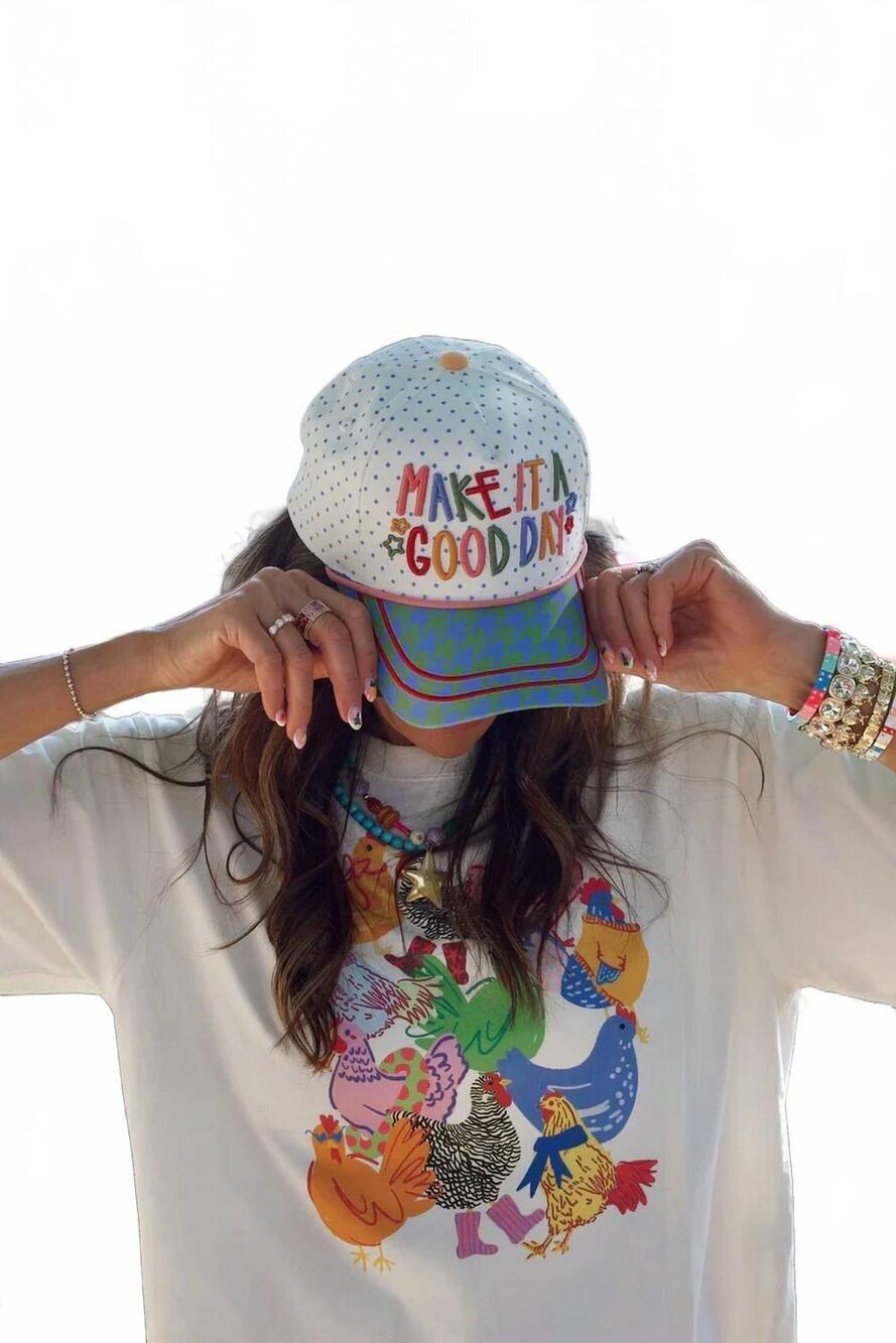 NEW POPPY & PINE women's make it a good day dotty hat in multi